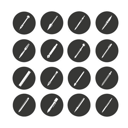 pen and writing tool icon set in circle buttonsのイラスト素材