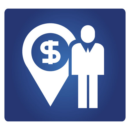 business man and money pin icon in blue backgroundのイラスト素材