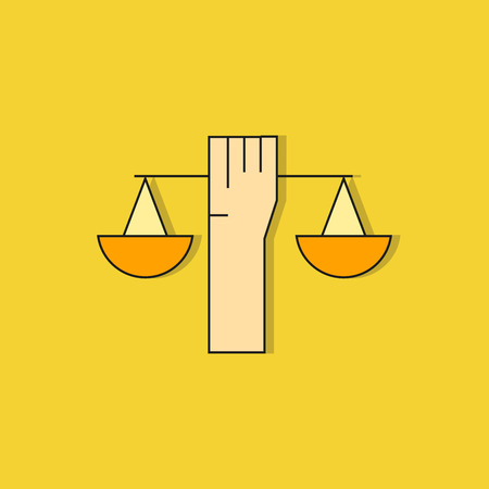 hand holding balance scale icon on yellow backgroundのイラスト素材