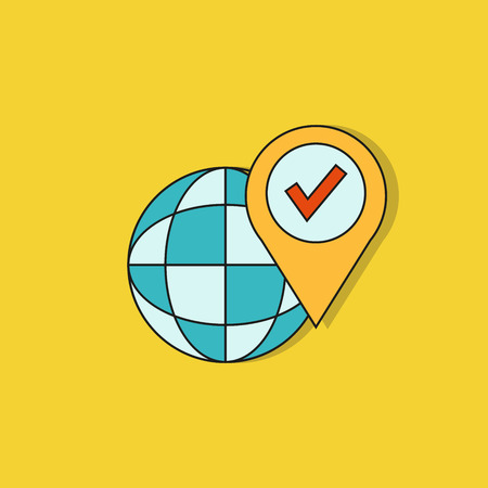 globe and map pin icon on yellow backgroundのイラスト素材