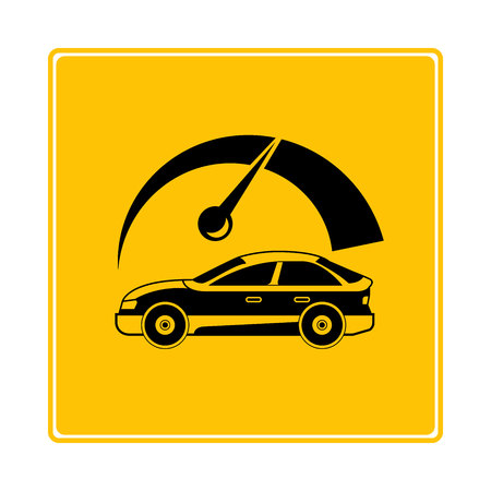 car and speedometer symbol in yellow backgroundのイラスト素材