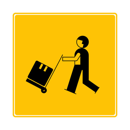 worker delivery product on yellow backgroundのイラスト素材
