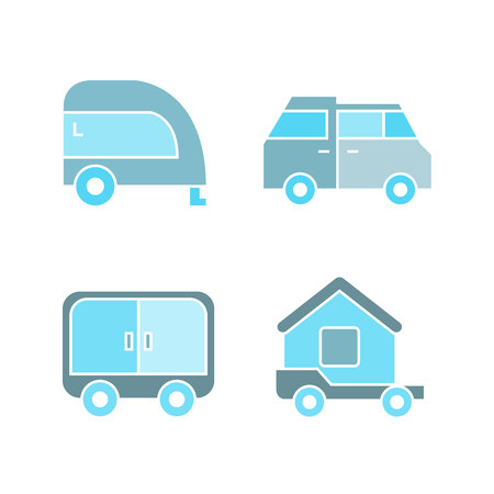 recreational vehicle, camper car icons, blue themeのイラスト素材