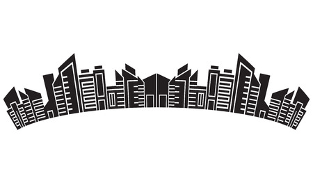 city skyline, silhouette collection of building curve shape on white backgroundのイラスト素材