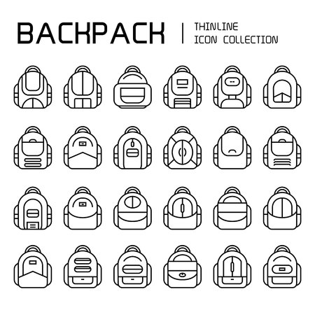 backpack icons set, line iconsのイラスト素材