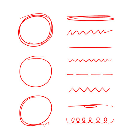 red hand drawn circles, underlines and marker elementsのイラスト素材