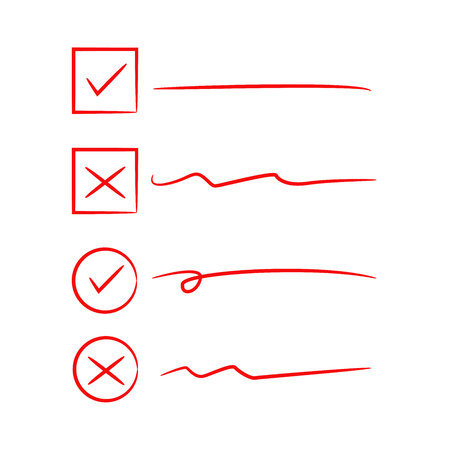 red hand drawn check marks, underlines and marker elementsのイラスト素材