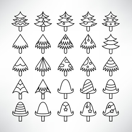 Christmas tree icons, pine tree line iconsのイラスト素材