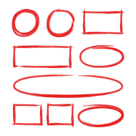 red hand drawn circle and rectangle marker elementsのイラスト素材