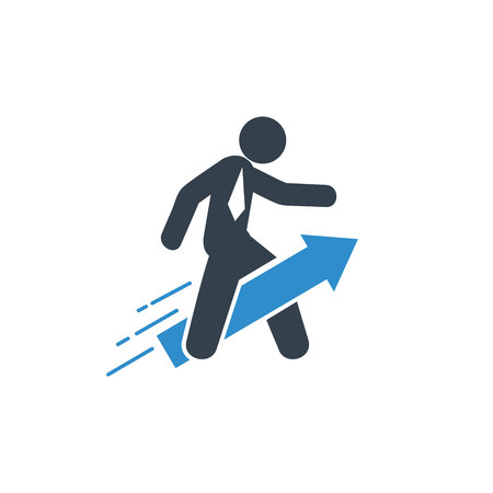 business man riding arrow rocket icon on white backgroundのイラスト素材