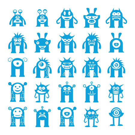 blue monster character iconsのイラスト素材