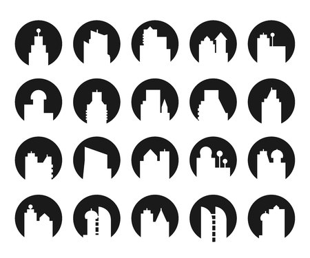 building icons in circle shapeのイラスト素材