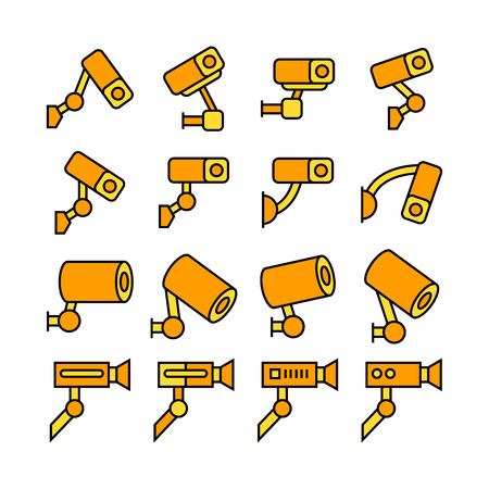 security camera icons CCTV yellow themeのイラスト素材