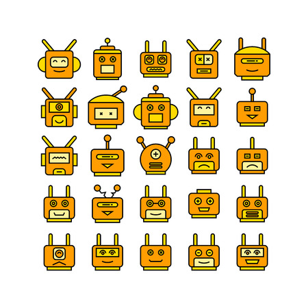 robot head avatar icons yellow themeのイラスト素材