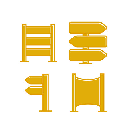 yellow wooden signpost and signage iconsのイラスト素材