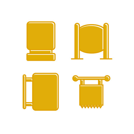 yellow wooden signpost and signage iconsのイラスト素材