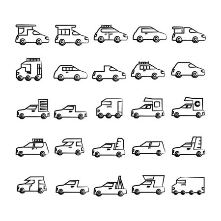 hand drawn car, vehicle icons setのイラスト素材
