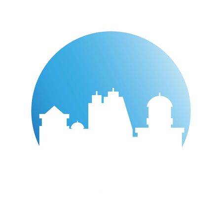 city tower building in blue circle buttonのイラスト素材