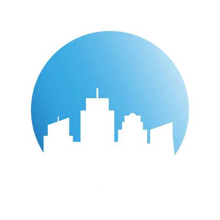 city tower building in blue circle buttonのイラスト素材