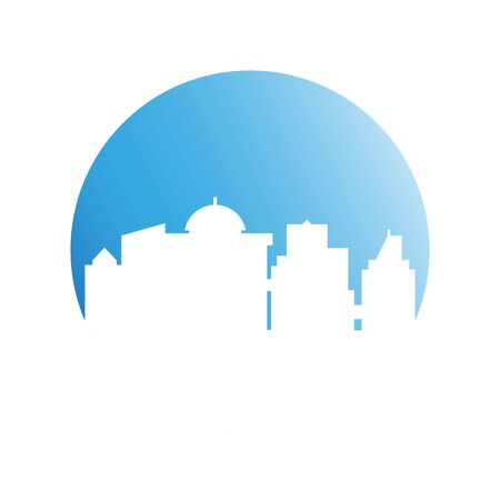 city tower building in blue circle buttonのイラスト素材