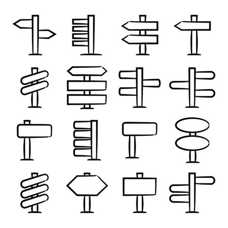 hand drawn signage, signpost iconsのイラスト素材