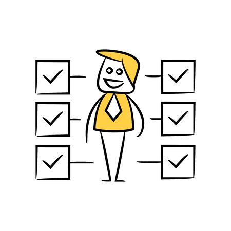 doodle businessman with check mark for performance check list conceptのイラスト素材