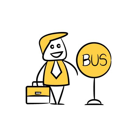doodle stick figure businessman standing at bus stopのイラスト素材