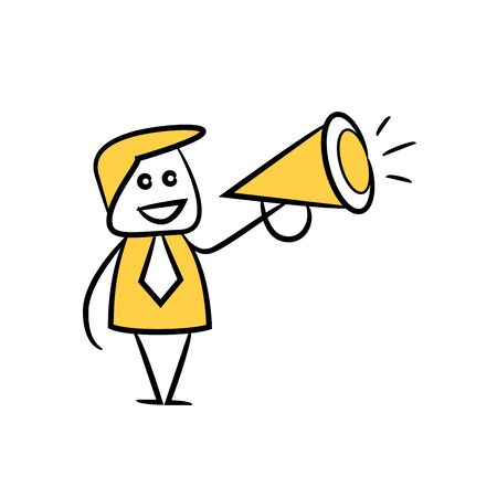 doodle stick figure businessman and megaphoneのイラスト素材