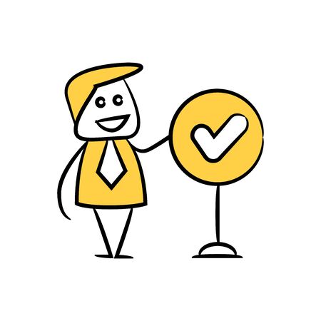doodle stick figure businessman and check mark signageのイラスト素材