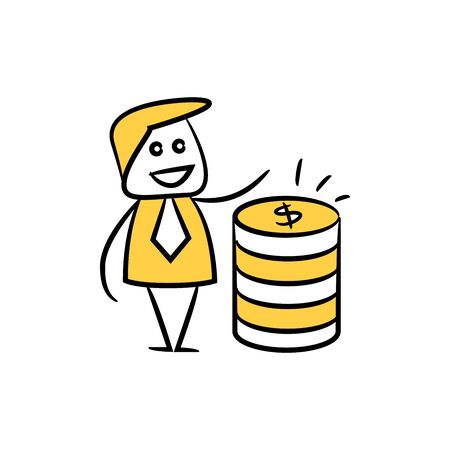doodle stick figure businessman money coinsのイラスト素材