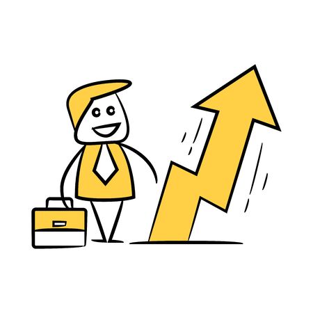 doodle stick figure businessman with increasing arrow chartのイラスト素材