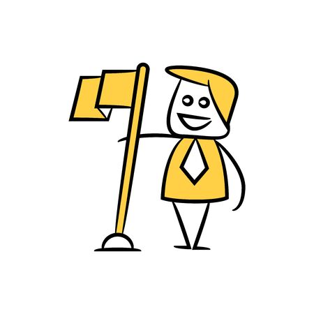 doodle stick figure businessman holding flagのイラスト素材