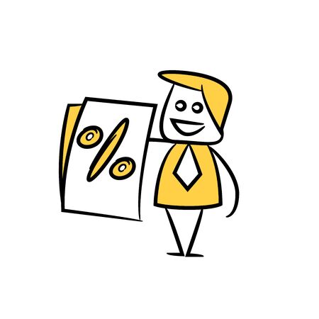 doodle stick figure businessman showing percentageのイラスト素材