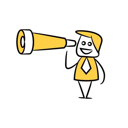 doodle businessman using binoculars for long vision conceptのイラスト素材