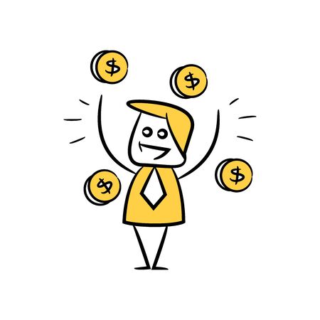doodle businessman and money coins for successful conceptのイラスト素材
