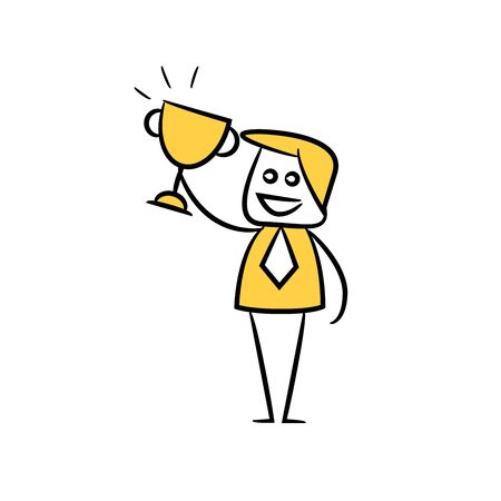 doodle businessman uplift the trophyのイラスト素材