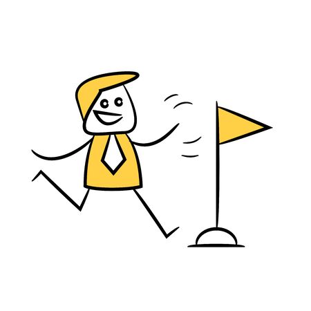 doodle businessman running to flag for success and achievement conceptのイラスト素材