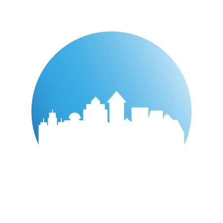 building, city skyline in blue circleのイラスト素材