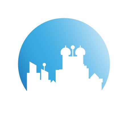 building, city skyline in blue circleのイラスト素材