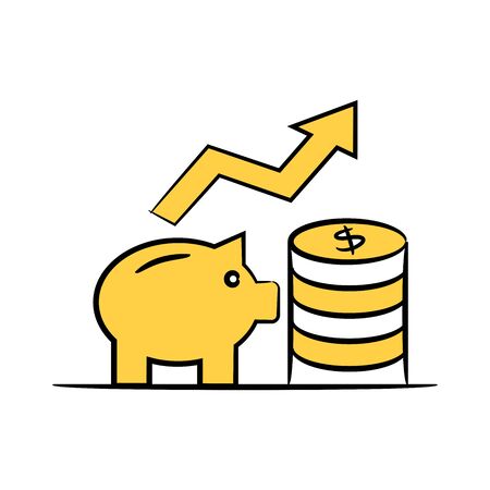piggy bank, stack of coins and graphのイラスト素材