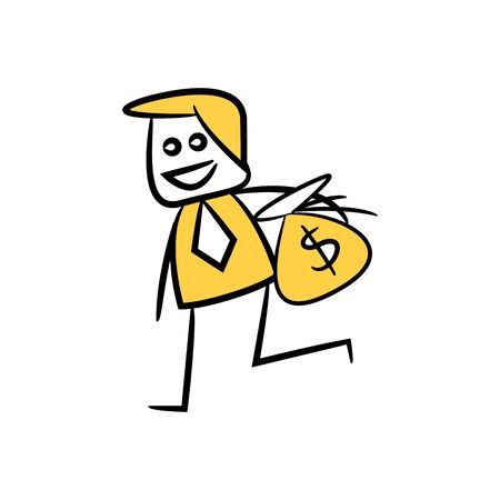 businessman carry money purse yellow doodle designのイラスト素材
