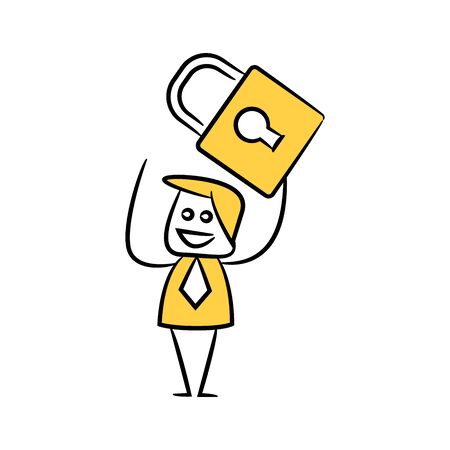 businessman holding key yellow doodle designのイラスト素材