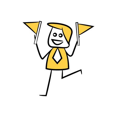 happy businessman holding flags, doodle character designのイラスト素材