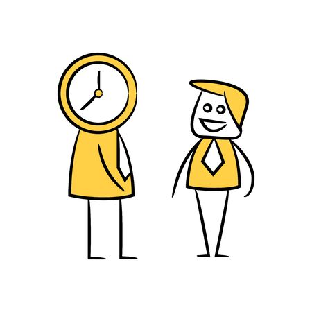 businessman meeting with clock head, doodle character designのイラスト素材