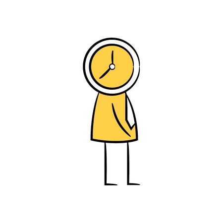 business man clock head, doodle character designのイラスト素材