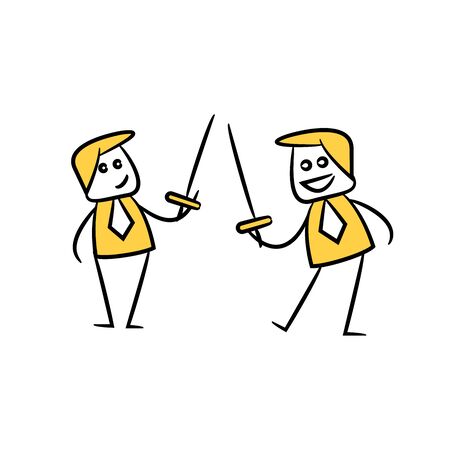businessman holding sword battle yellow character doodle designのイラスト素材