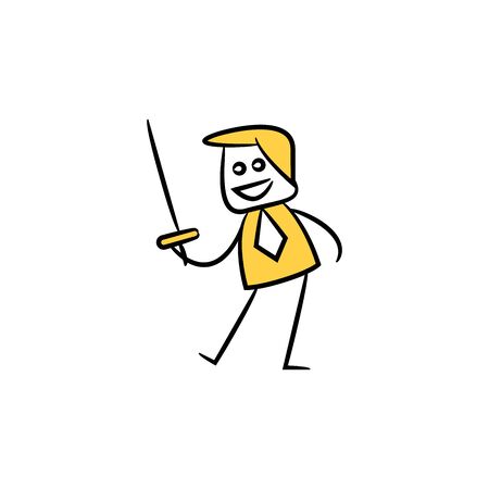 businessman holding sword, yellow character doodle designのイラスト素材