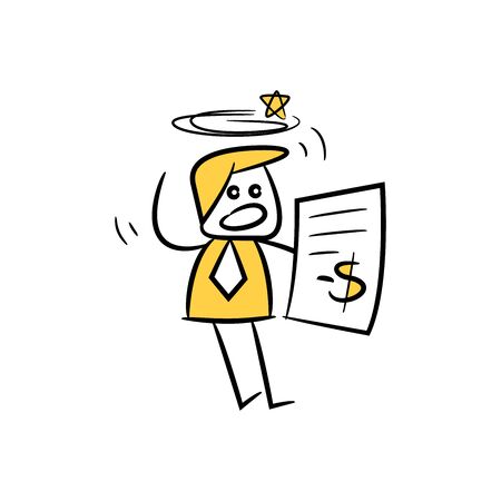 businessman stunning when see the bill, yellow character doodle designのイラスト素材