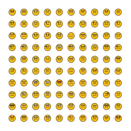 set of emoticon icons yellow faceのイラスト素材