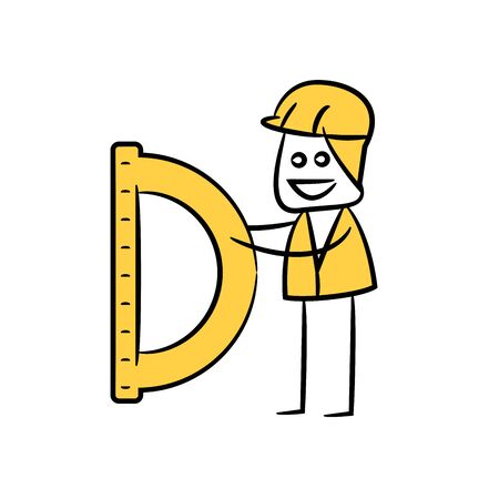 engineer or service man holding ruler in yellow themeのイラスト素材